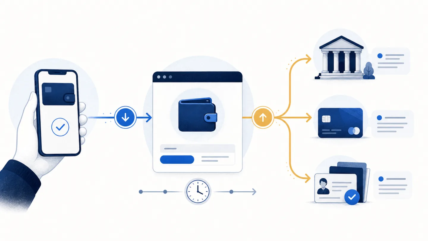 Illustration av dokumenterade returvägar för Apple Pay-uttag